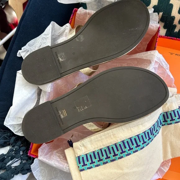 Tory Burch Gold Miller Sandals 9 - Picture 7 of 9